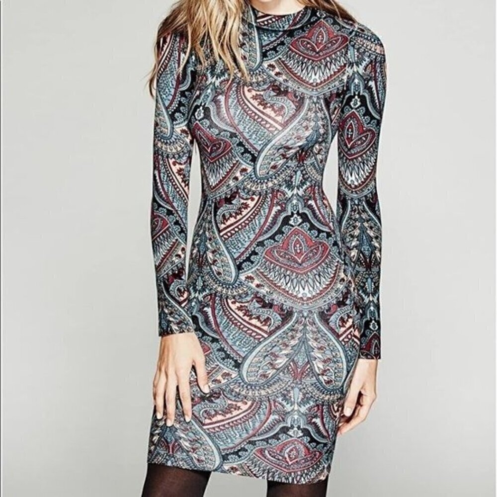 Marciano curtain call mock neck bodycon long sleeve dress size M
